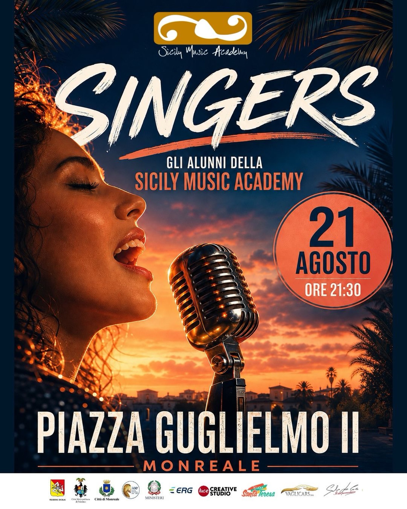 Pronti a farvi emozionare? 🎶 Il 21 agosto alle 21:30, la splendida cornice di Piazza Guglielmo II a Monreale si riempirà di musica ed energia con l’esibizione dal vivo dei nostri alunni di canto della Sicily Music Academy! 🌟

Una serata imperdibile sotto le stelle per celebrare la grande passione e il talento dei nostri giovani artisti. Non mancate! 🔥

@monrealeventi 
@comunemonreale 
@salvo_gian 
@davide.cutrona89 

#SicilyMusicAcademy #MonrealeLive #MusicaDalVivo #INostriTalenti #AgostoInMusica